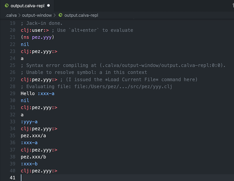 Calva: Switch Namespace in REPL Window to Current Namespace